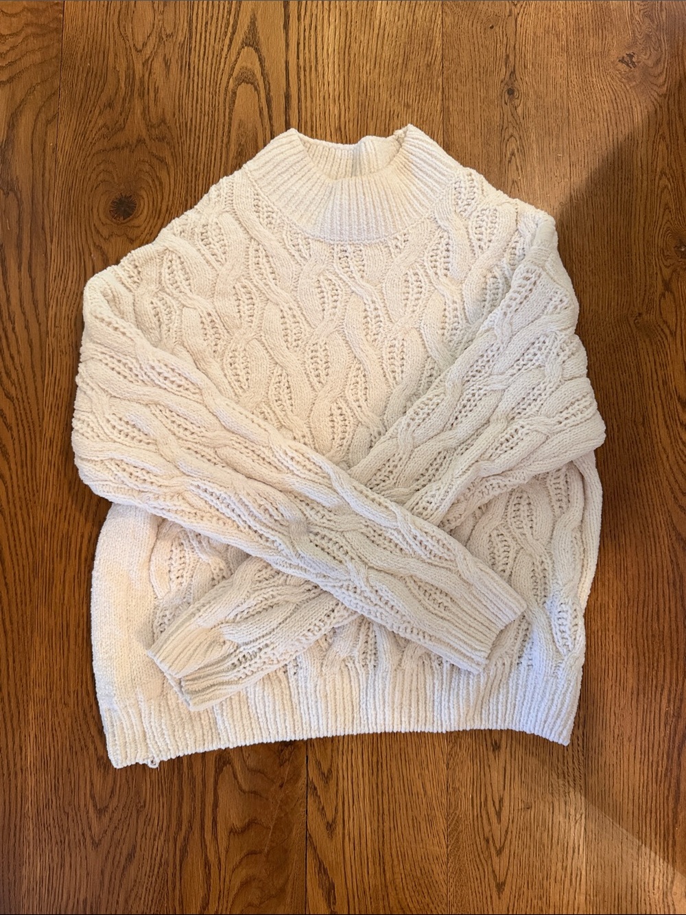Derek Heart Cream Cable Knit Turtleneck Sweater